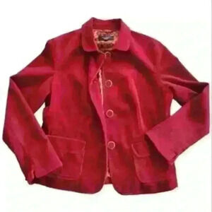 Talbots Red Corduroy Blazer 4 Button Faux Pocket Womens‎ Jacket Size 12 Petite